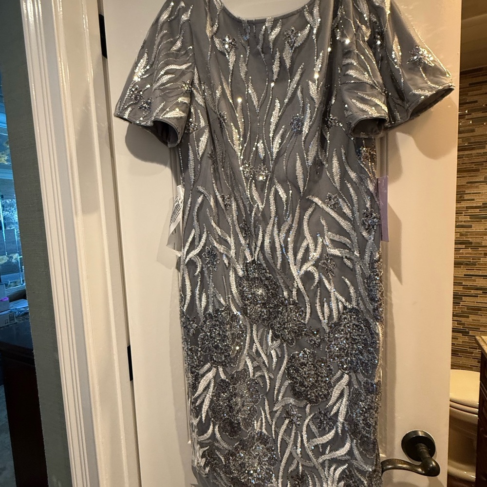 JS Collections Gray Sheath Midi Dress with Flutter Sleeves